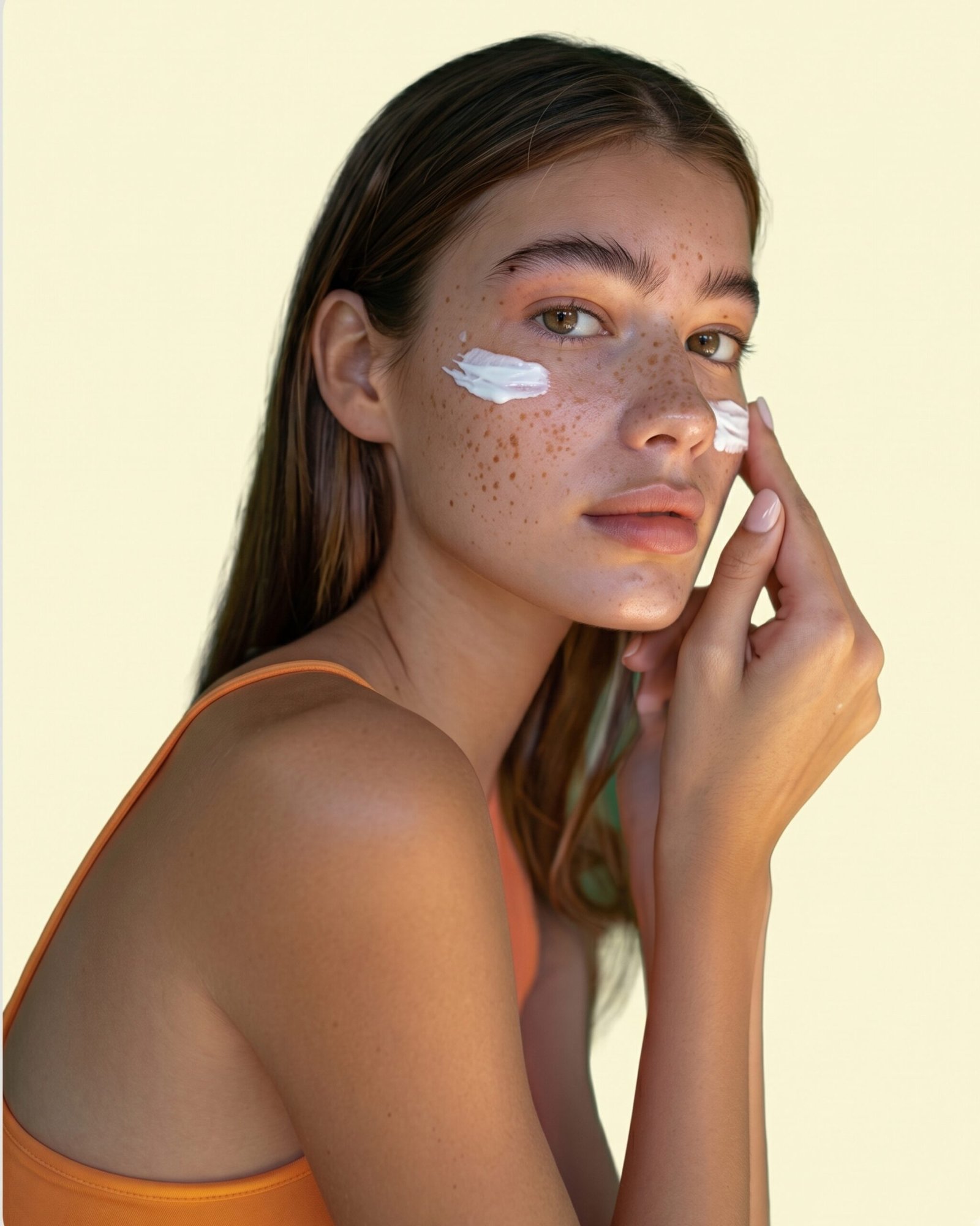 Modelo aplicándose maquillaje