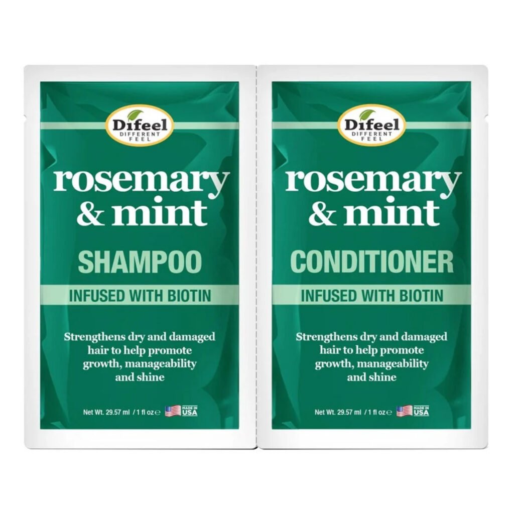 DIFEEL SOBRE SHAMPOO FORTALECEDOR CON ROMERO Y MENTA CON BIOTINA 2 OZ